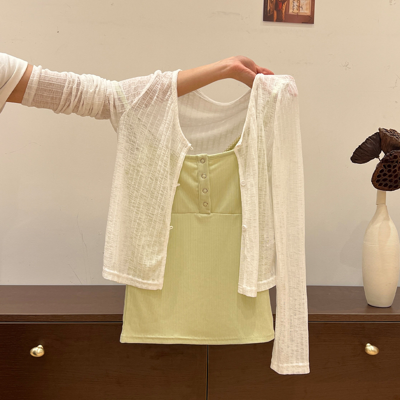 Korean-Style Thin Semi-Transparent Sun-Protective Cover-Up for Women, 2026 Summer Two-Piece Set with Lace Splicing Camisole Top