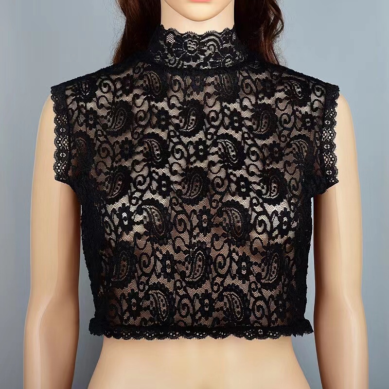 Fake Collar Spring New Style Versatile High-Elastic Lace Vest Pullover Base Shirt with Feminine Decorative Lace