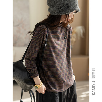 Camiyu bottoming shirt for women autumn and winter new women's high collar 10% cashmere casual loose popular women's top trend