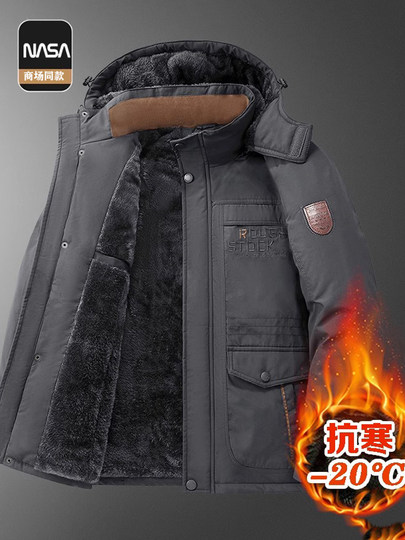 Vestes d'hiver mi-longues en velours et épaissies pour hommes, vestes rembourrées en coton en laine d'agneau, vestes rembourrées en coton d'âge moyen, manteaux d'hiver