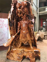 Camphor wood carving Guan Gong wood statue Mahogany rosewood Martial god of wealth Guan Erye Guan Yunchang Cliff cypress root carving ornaments