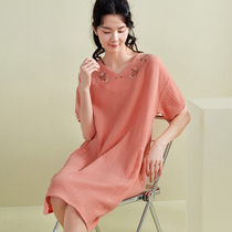 Top melon summer ladies double-layer yarn light and thin breathable nightgown cotton V-collar comfortable short-sleeved home wear