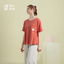 Top melon Spring Summer new womens sweat cloth cotton pajamas set top quack thin short sleeve Capri pants home clothes