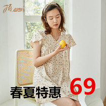  Top Guagua womens color cotton printed cotton pajamas Top Guagua thin section comfortable short-sleeved home service night dress
