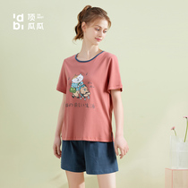 Top melon summer cotton short sleeve cute printed pajamas set top female cotton comfortable round neck home wear