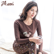  Top Guagua color cotton autumn clothes autumn pants Top Guagua ladies pure cotton cute girl printing thin thermal underwear set