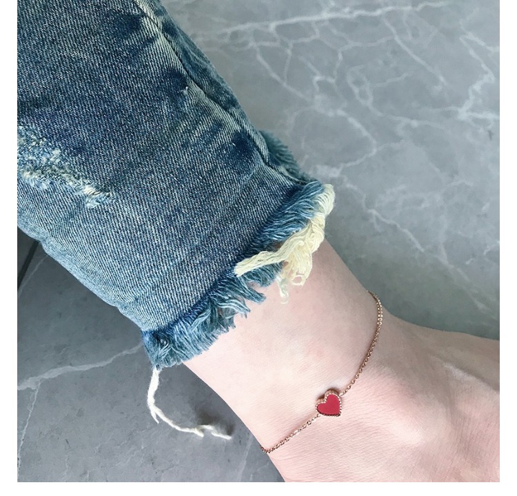 Phiên bản tiếng Hàn của cô gái ins sinh viên đơn giản trái tim nhỏ màu đỏ trái tim tình yêu 18k vàng hồng titan thép hình trái tim vòng tay nữ - Vòng chân lắc chân