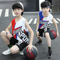 Medium and large boys sports suit 2022 new summer boy breathable quick-drying sleeveless vest jersey net red trend