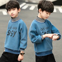 Boys half turtleneck fleece sweater 2021 winter new middle-aged childrens long-sleeved T-shirt thickened warm childrens top