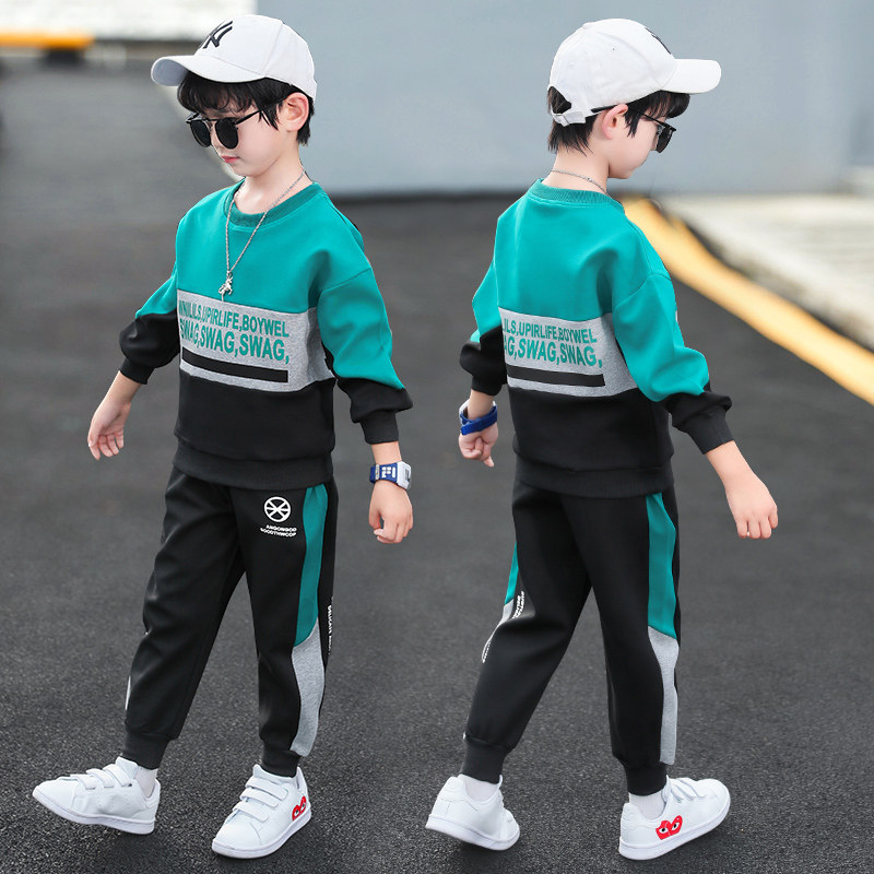 Boys' sports suit trendy brand handsome 2022 spring and autumn middle and big children's casual sweater two-piece set children's foreign style