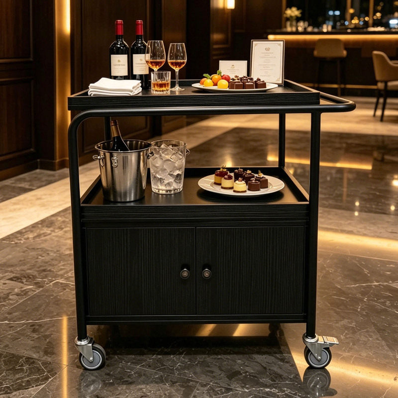 Hotel Restaurant Solid Wood Trolley, Movable Dining Cart with Cabinets, Food Preparation Trolley, Beverage Cart, Commercial Food Delivery Cart Hotel Restaurant Solid Wood Trolley, Movable Dining Cart with Cabinets, Food Preparation Trolley, Beverage Cart, Commercial Food Delivery Cart