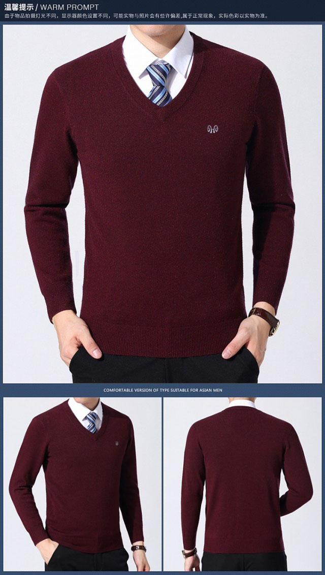 Áo len nam mùa đông mới trung niên Màu áo len cashmere cổ chữ V dày áo len ấm áp áo len cha quần áo mùa đông nam giới