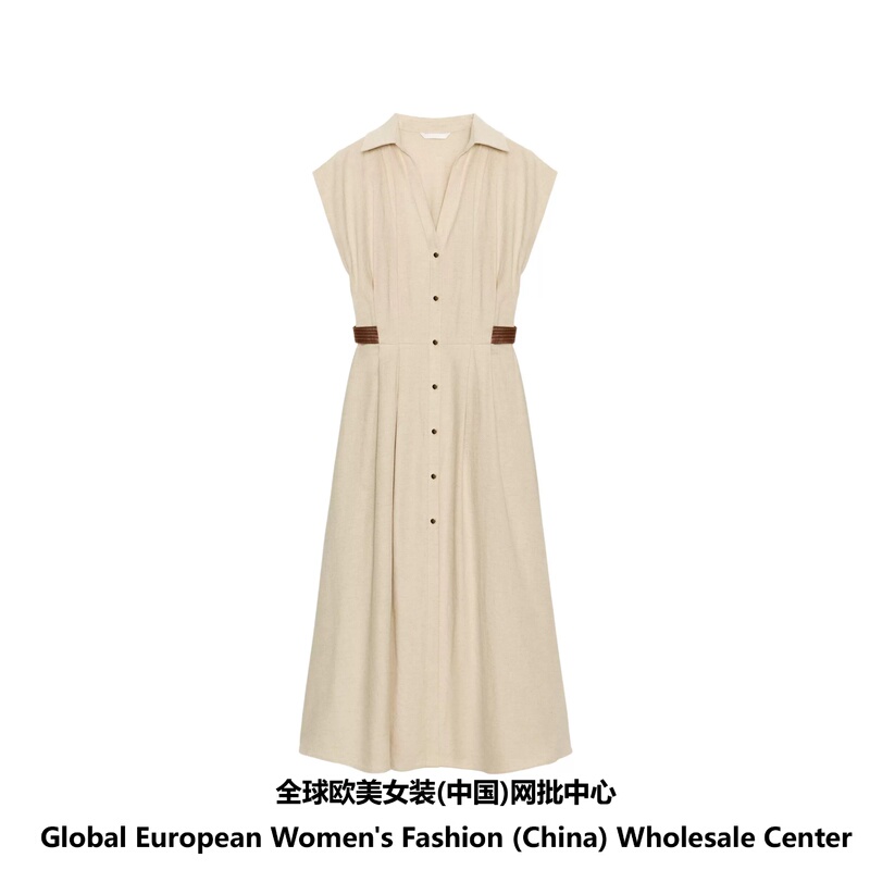 2026 Summer New Women's Fashion Commuter Sleeveless Lapel Linen Shirt-Style Midi Dress 5029266 2026 Summer New Women's Fashion Commuter Sleeveless Lapel Linen Shirt-Style Midi Dress 5029266