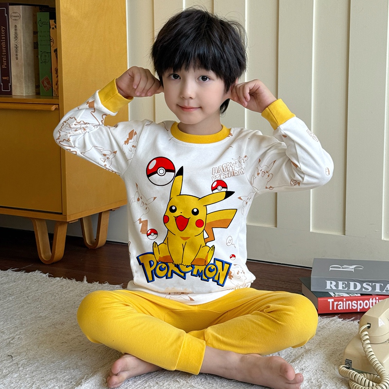 Pikachu Boys' Underwear Children's Thermal Cotton Sweater Set Cartoon All-Cotton Boys' Baby Pajamas Autumn Clothes and Pants