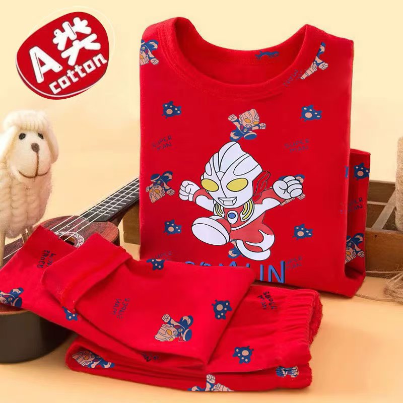 ウルトラマン男の子秋服と秋パンツセット、誕生年綿100%ベビー肌着、ビッグレッドホーム服、リネン服とパンツ