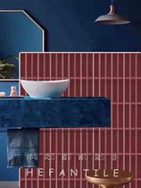 He Pan Nordic long uneven dark green subway brick kitchen bathroom wine red wall brick small white brick restaurant tile