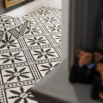 ins Net red flower brick black white dining chain gray parquet tile kitchen retro wall tile non-slip floor tile