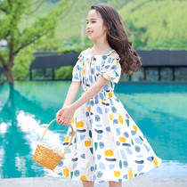 Girl Dew Shoulder dress 2022 new Summer little girl Broken Flowers A dress for CUHK Short Sleeves Princess Dresses