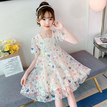 Hong Kong girls dress for dress and summer clothes 2022 new foreign gas little girl princess skirt summer short sleeve lace dress
