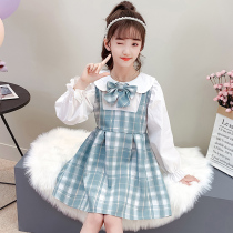 Girl Lian Dress Spring Dress 2022 New Spring Autumn Korean Version Long Sleeve Jk Uniform Children Plaid Academy Wind Princess Dress