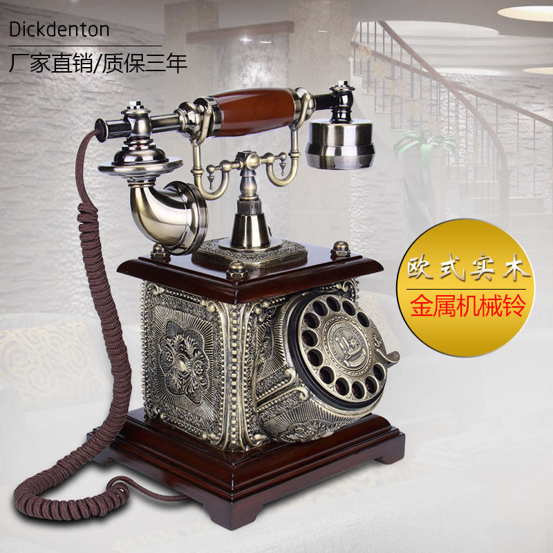 New European Craft Retro Solid Wood Decoration Antique Old Antique Rotating Rotary Disc Telephone landline