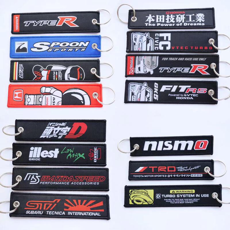 Jdm Creative Embroidery Keychain Honda Toyota Mazda Modified Car Pendant Motorcycle Key Pendant