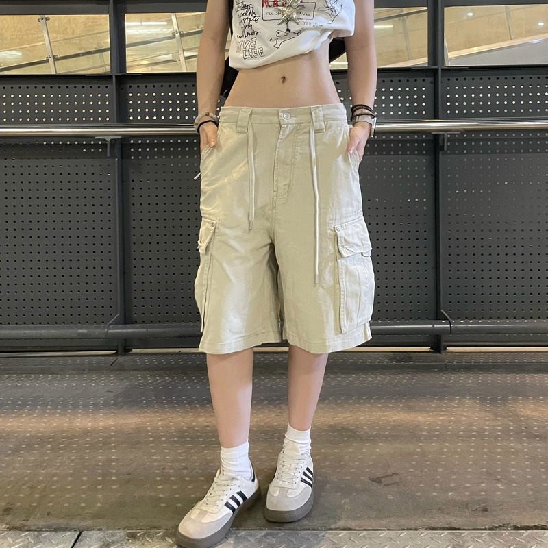 American Retro Multi-Pocket Distressed Cargo Shorts for Men and Women, Loose Wide-Leg Versatile Casual Shorts