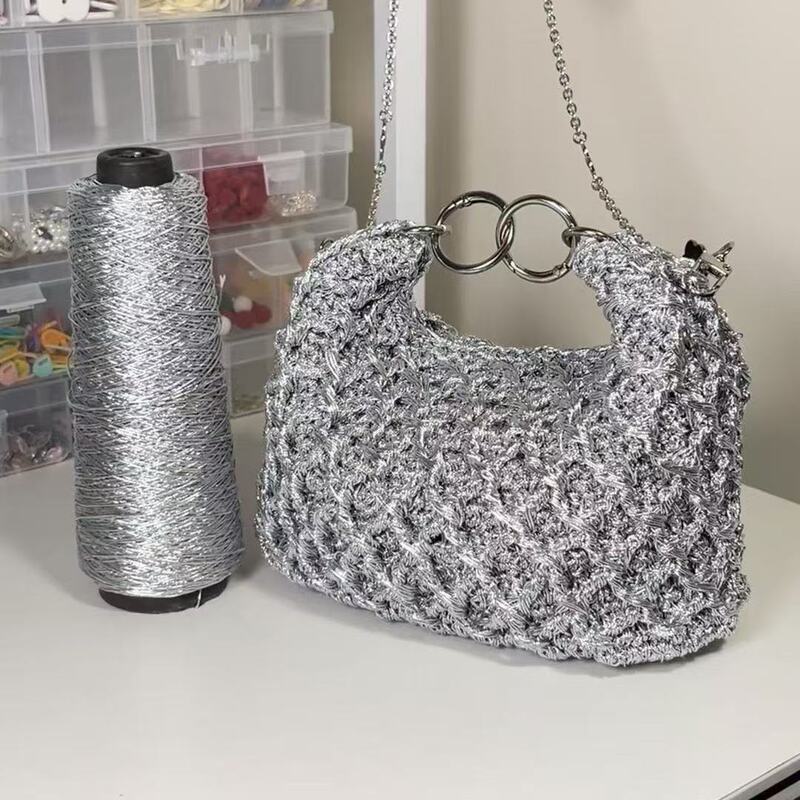 Internet-Famous Colorful Silver Core-Spun Yarn, Feve-Style Shiny Silver Special Braided Thread, Gold and Silver Thread for DIY Handmade Crochet Bags Internet-Famous Colorful Silver Core-Spun Yarn, Feve-Style Shiny Silver Special Braided Thread, Gold and Silver Thread for DIY Handmade Crochet Bags