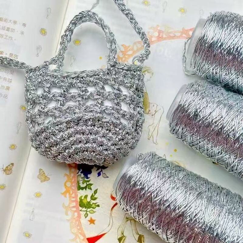 Internet-Famous Colorful Silver Core-Spun Yarn, Feve-Style Shiny Silver Special Braided Thread, Gold and Silver Thread for DIY Handmade Crochet Bags