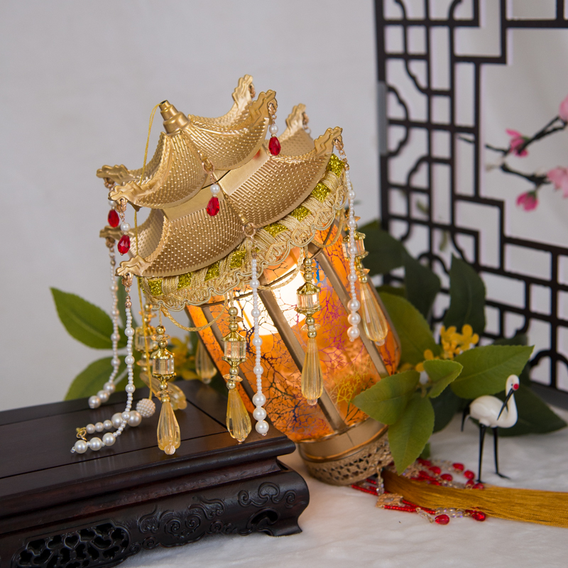 Seven-Treasure Glazed Imitation Ram's Horn Lantern Led Rechargeable Portable Light-Up Palace Lantern Hanfu Accessory Photo Prop Decoration Ancient Style