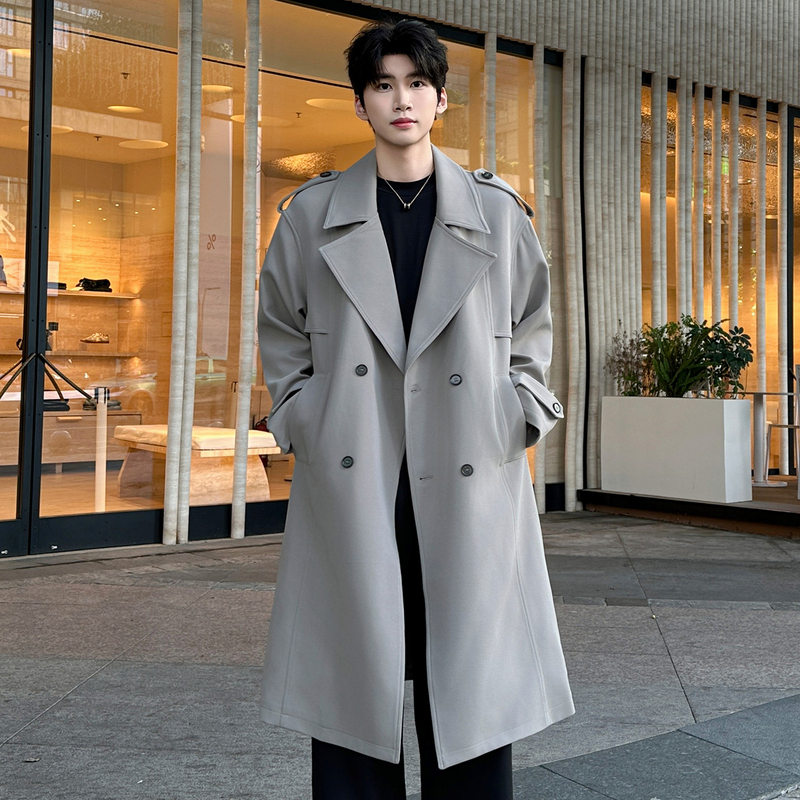 2026 New Mid-Length Men's Trench Coat, Large Size, Loose Fit, Drapey Double-Breasted Over-The-Knee Coat with a Stylish Suit Collar