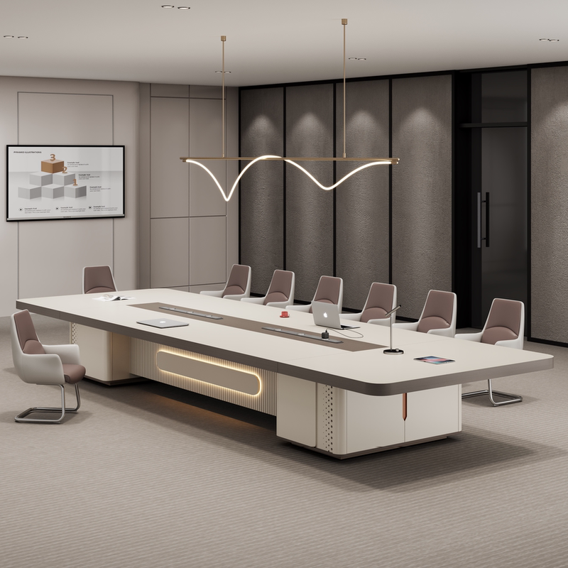 Conference Room Table and Chair Set, Light Luxury, High-End Feel, Long Table, Simple Modern, Smart, High-End, Large Meeting and Negotiation Table Conference Room Table and Chair Set, Light Luxury, High-End Feel, Long Table, Simple Modern, Smart, High-End, Large Meeting and Negotiation Table