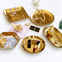 Exit European and American European-style extravaganza golden ceramic Jewelry Plate with small pallet Jewelry Containing Pan Home Pendulum