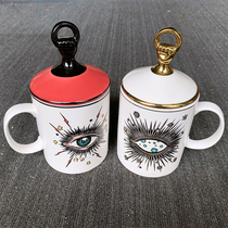 Exit European and America Cups Ceramic Mark Cups Coffee Cups Water Glass Tide Cards Big Eyeballing gold with cover lovers Ceramics Cup