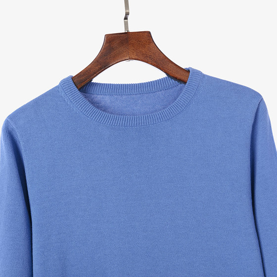 纯棉线针织衫女圆领长袖重工加厚100%棉打底全棉线衫宽松套头毛衣