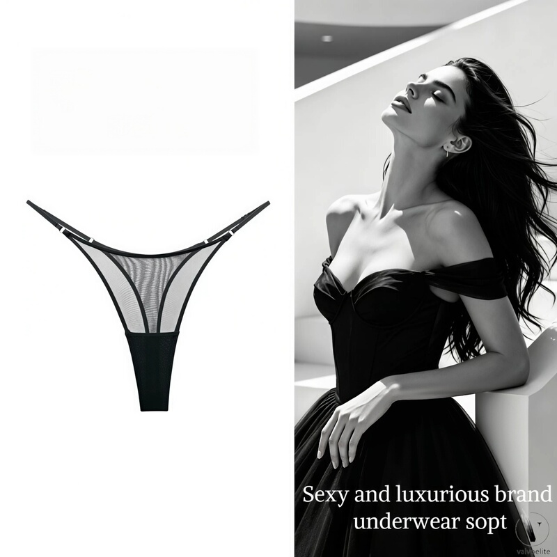 Valvoelite Black French Sexy Lace Mesh Thong Women's Seamless Pure Desire Sports Fitness Thong