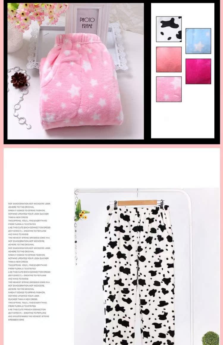 Bộ đồ ngủ Flannel Phụ nữ mùa thu Coral Quần pyjama Quần mùa đông nữ dày ấm Cộng với bộ đồ ngủ nhung Bộ đồ ngủ nam quần jean nam