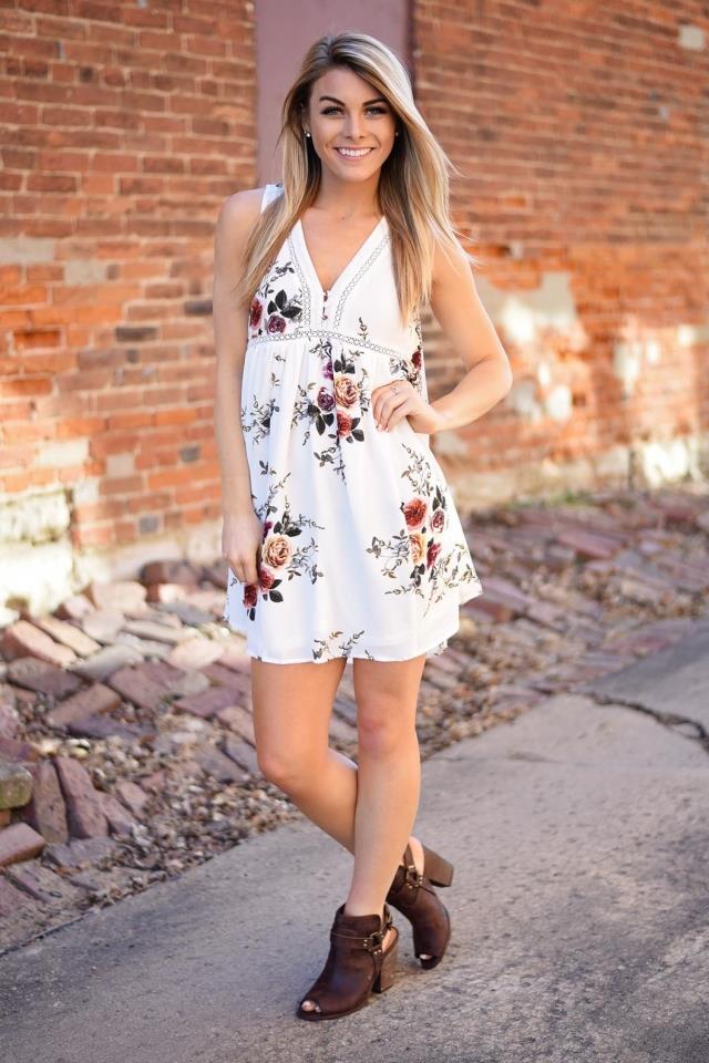 Occident and the United States Polyester printing dress (White-xL)NHYF1135