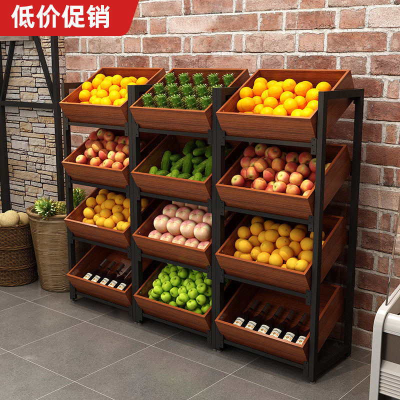 Fruit shelf Shelves Display Supermarket Fruits and vegetables Showcase steel Wood Home Kitchen Storage Cabinet Multilayer Fresh Shelves