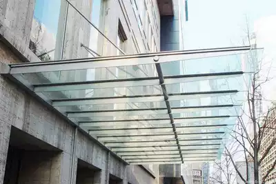 Steel structure glass awning cow leg point-supported glass curtain wall engineering installation Stainless steel bojie claw steel beam