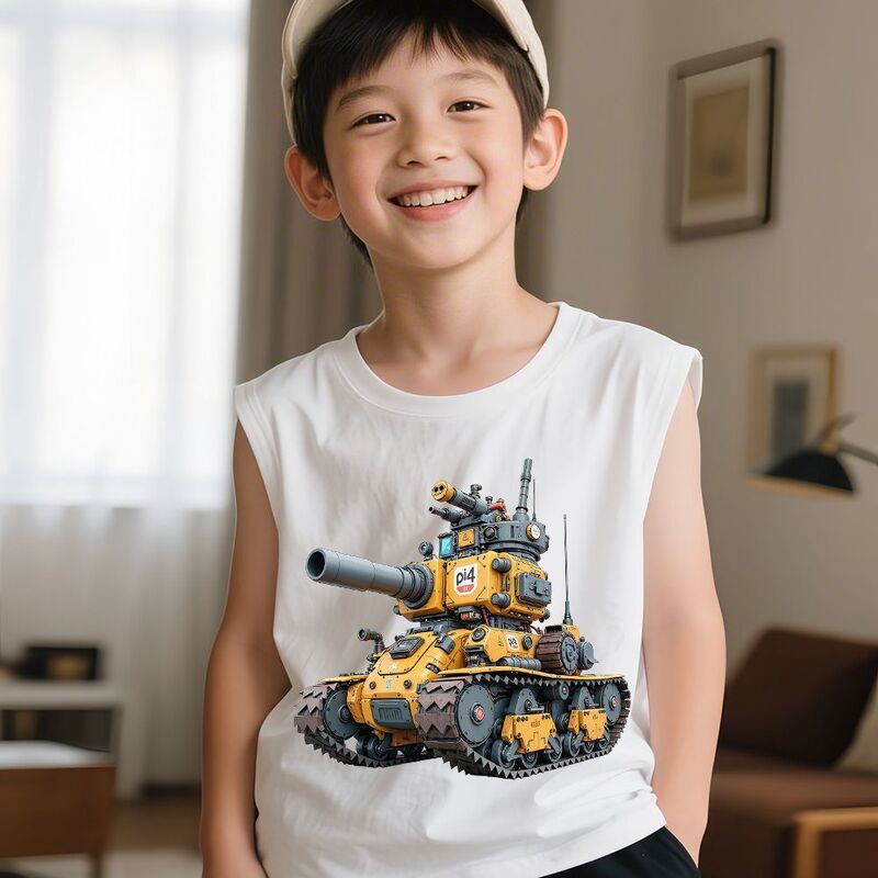 Classic World of Tanks Stylish Mecha-Style Spring/Summer Wide-Shoulder Vest for Men, Women, and Children, Cool Sleeveless Top