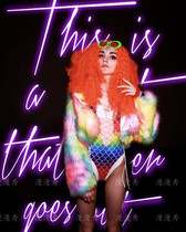 LED rainbow color fur hairy glowing short top dance team bar Christmas Atmosphere Lantern Show suit