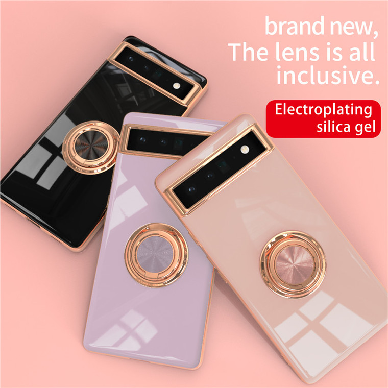 Stylish Chic Electroplated Slim Fit Magnetic Finger Ring Kickstand 7, 7 Pro, 6, 6 Pro Google Pixel Phone Case