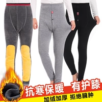 Đàn ông trung niên dày đồ lót ấm và nhung dày đàn hồi cao eo rộng quần rộng kích thước quần rắn màu đầu gối quan am thu dong nam