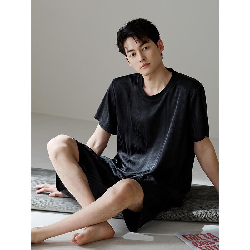 Victoria Mulberry Silk Pajamas for Men, Summer Thin Short-Sleeve, Light Luxury, High-End Silk Homewear Set