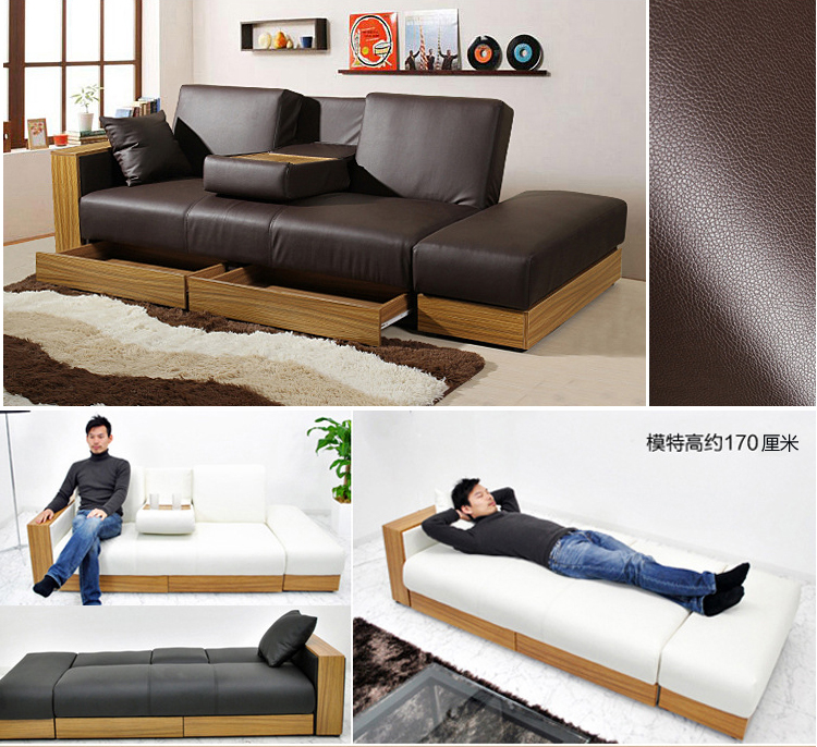 Kiểu Nhật phòng khách căn hộ nhỏ với ghế sofa da và một đóng mở đôi giường sofa đơn giản đa chức năng kép sử dụng lưu trữ tiết kiệm không gian - Ghế sô pha mẫu sofa nỉ đẹp hiện đại