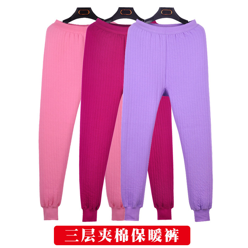 Middle-aged and elderly plus fat warm pants pure cotton three-layer quilted large size loose high waist thin cotton pants mother's underpants women's wear