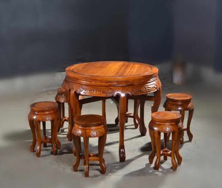Đồ nội thất nhà hàng Nanmu phong cách Trung Quốc bàn tròn bảy mảnh Ming và Qing bàn gỗ cổ phân hoàn chỉnh bộ đồ nội thất - Bộ đồ nội thất mẫu giường ngủ đẹp đơn giản