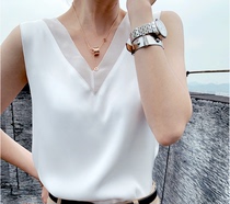 Satin acetate vest blouses womens summer V collar sleeveless harness with undershirt loose outside wearing big code suit.