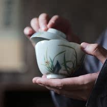Taicu Lianhuatang hand-made pottery clay bowl petals golden mouth Tea Bowl hand-painted pastel cloud